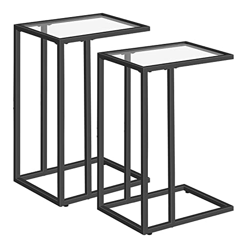 HOOBRO C Shaped End Table, Set of 2, Glass Side Table with Metal Frame, Black Coffee Table for Small Space, Modern Style, for Living Room, Black BK03SFP201 - color: Black
