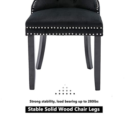 Virabit Tufted Chairs Set of 4, Black Velvet Upholstered Chairs with Nailhead Back and Ring Pull Trim for Kitchen/Bedroom/Dining Room - color: Black, size: set of 4