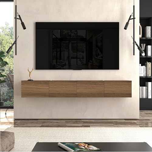 Atelier Mobili Floating TV Stand Wall Mounted for 75-85 Inch TVs - Modern Entertainment Center with Storage - 2-Piece Modular Design Easy Assembly - Walnut Wood Media Console Cabinet for Living Room - size: 4 Doors