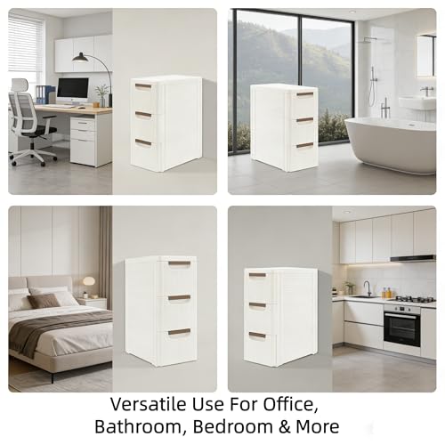 Storage Drawers on Wheels, 3-Drawer Slim Rolling Storage Cart with 4 Casters, Narrow Plastic Organizer for Bathroom Bedroom Kitchen Classroom, Space-Saving Mobile Cabinet