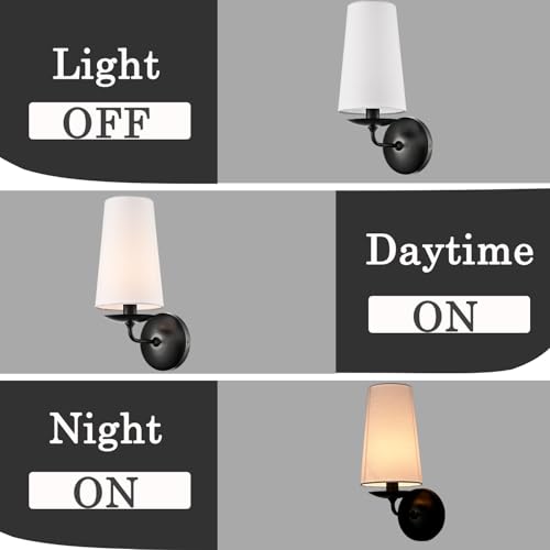 Moose Modern Black Wall Sconces Plug-in Set of Two with Fabric Shade | Industrial Black Linen with On/Off Switch Wall Lamp for Bedside, Living Room, Hallway, House Reading - color: Black, size: 2-Pack | 1-Light
