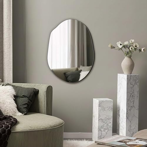 Irregular Wall Mirror, 24"x18" | Compact Asymmetrical Cloud Shape, Frameless, Bathroom, Bedroom & Hallway, Modern Boho, Wall-Mounted - size: 24"L x 18"W