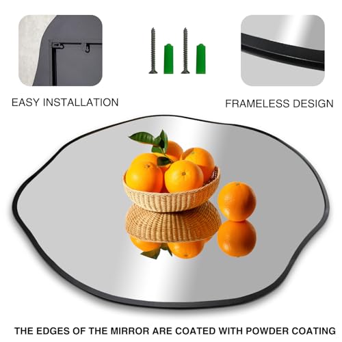 POZINO Scalloped Irregular Mirror, 35" Asymmetrical Decorative Accent Mirror for Wall, Organic Shape Frameless Mirrors for Entryway Living Room Bedroom, Horizontal or Vertical Hanging - color: Black, size: 35"L x 35"W