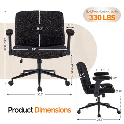 VINGLI Criss Cross Chair with Adjustable Flip-Up Arms,Cross Legged Chair with Wheels,Extra Wide Office Chair,Desk Chair for Home Office,Vanity,Bedroom, Apartment,Starry Chenille,Black - color: Black