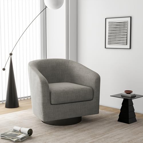 Swivel Barrel Accent Chair, Comfy Reading Armchair, Khaki, Set of 1 | Club Chairs for Adults, Low-Back Design, Modern Round Style, Solid Wood Frame & Metal Swivel Base, For Living Room & Bedroom - color: Khaki