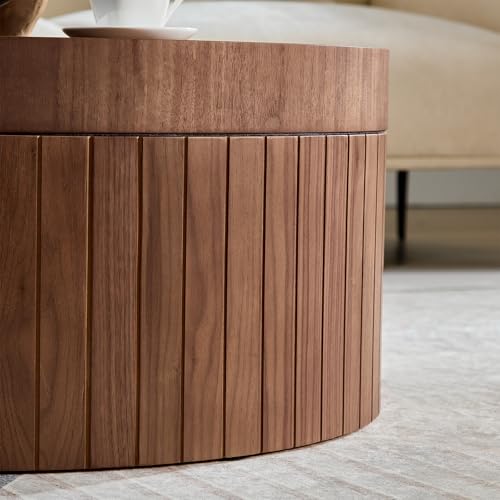 31.5” Modern Round Coffee Table, Circular Wood Center Table with Storage, MDF Accent Dinning Table for Living Room, Apartment,Office,Courtyard, No Assembly.(Walnut) - color: Walnut-e