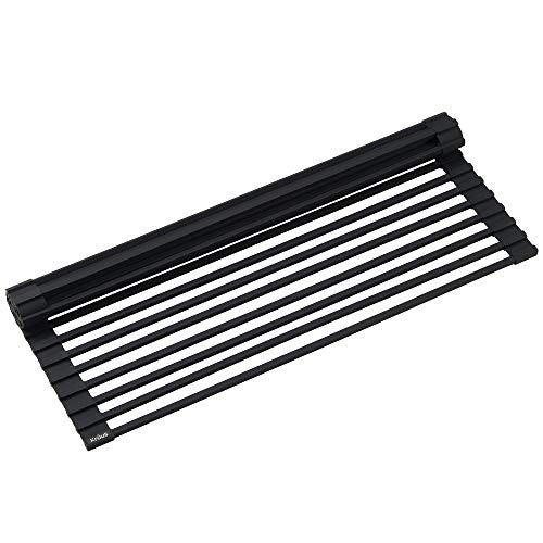 Kraus Multipurpose Over-Sink Roll-Up Dish Drying Rack, Colander and Trivet in Black, KRM-10BLACK - color: Black, size: 21 Inch - Regular Sink, style: Drying Rack