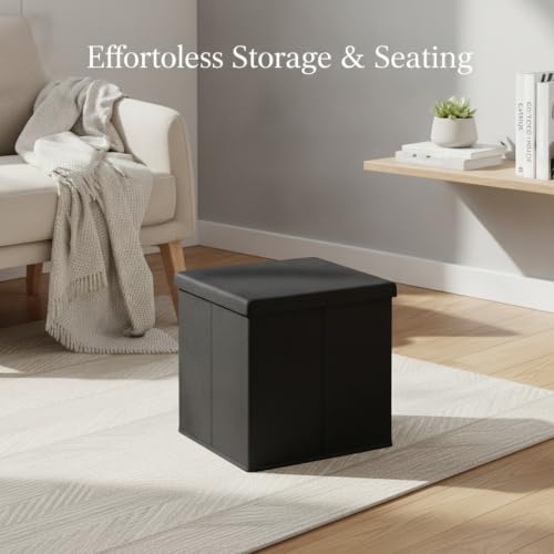 9.84-Inch Foldable Storage Ottoman Cube, Compact Polyester Seat with Hidden Compartment for Entryway and Living Room