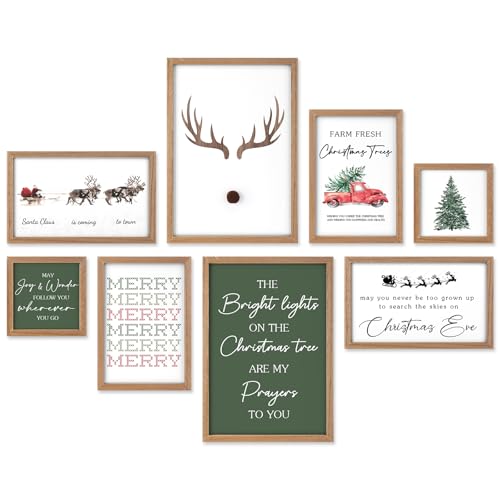 Faccito 8 Set Reindeer Christian Wall Art Framed, Wooden Decor | Religious Quotes Decor for Bedroom Office, Inspirational Scripture Wooden Art, Modern Framed Set for Home Classroom Work - style: Reindeer