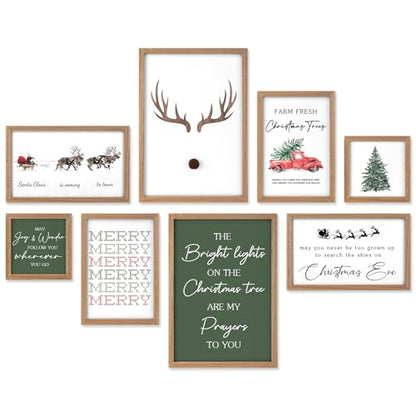 Faccito 8 Set Reindeer Christian Wall Art Framed, Wooden Decor | Religious Quotes Decor for Bedroom Office, Inspirational Scripture Wooden Art, Modern Framed Set for Home Classroom Work - style: Reindeer