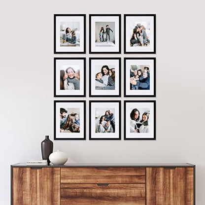 Sheffield Home 9 Piece Gallery Wall Frame Set, 11x14 in. matted to 8x10 in. (Matte Black) - color: Matte Black, size: 11x14 Inch