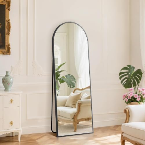 DUMOS 59"x16" Arched Full Length Mirror with Stand, Full Body Floor Mirror | Free Standing or Wall Mount, Nano Glass Aluminum Frame, Hanging or Leaning, Modern Simple Home Decor, Black - color: Black-arched, size: 59"L x 16"W