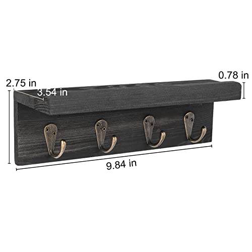 HRONRAD Rustic Key Holder for Wall, Farmhouse Wall Shelf with 4 Hooks, Wall Mounted Key Racks, Wooden Mail Organizer with Hooks for Entryway (Black - Pine) - color: Black - Pine