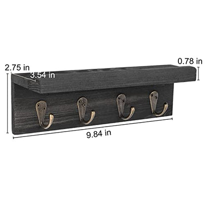HRONRAD Rustic Key Holder for Wall, Farmhouse Wall Shelf with 4 Hooks, Wall Mounted Key Racks, Wooden Mail Organizer with Hooks for Entryway (Black - Pine) - color: Black - Pine