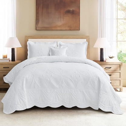 DaisyHuang Bedspread - Full Size Bedding Cover - Modern & Contemporary Coverlet Set, Real Stitching, Reversible, Lightweight, 5 Piece, White - color: White, size: Full(96"x110")