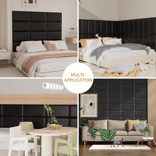 Twin Headboards, Self-Adhesive 3D Panels, Upholstered Wall Panels for Bedroom/Living Room (6 Pieces 9.84 in x 23.6 in) - color: Black, size: 6 PCS, style: Twin