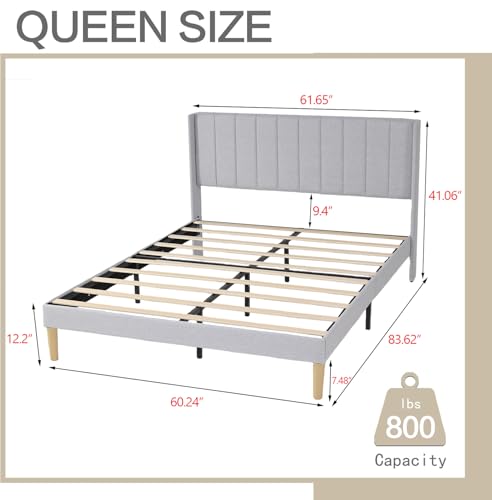 AGARTT Upholstered Platform Bed Frame Queen Size, Light Grey Linen | Headboard and Footboard/Wooden Slats Support/No Box Spring Needed/Easy Assembly - color: Light Grey Linen, size: Queen