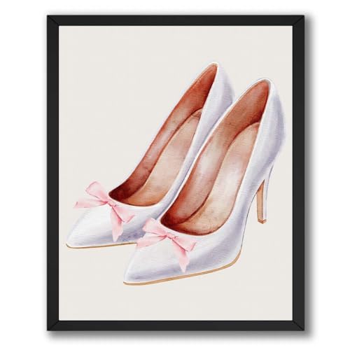 ALPINE INK CO. Fashion Heels Poster - White Shoes With Pink Bows Artwork - Feminine Watercolor Designs - Bedroom Vanity Wall Decor - 8x10 Unframed Print - color: Style-06, size: 8"L x 10"W