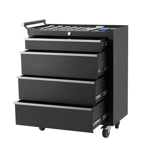 4-Drawer Rolling Tool Chest Cabinet,Portable Tool Storage Cart with Smooth Wheels,Lockable Toolbox Organizer with Drawer Liners,Heavy-Duty Steel Tool Cabinet for Garage and Workshop Use - color: Black, size: 4 Drawers