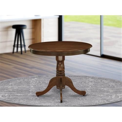 BOWERY HILL Traditional Round Rubberwood Dining Table, 36" W x 36" D x 30" H, Walnut Finish, Pedestal Base, Durable Small Kitchen or Dining Room Table, Space-Saving Antique Design - color: Walnut