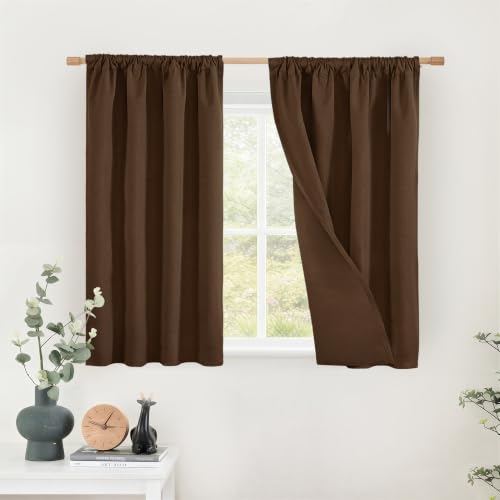 BGment Brown Linen Blackout Curtains 40 Inch Length, Short Window Drapes Insulated Room Darkening with Rod Pocket for Small Bedroom Privacy, 2 Panels Set, Each 30 Inch Wide - color: Brown, size: 30"W x 40"L (Pack of 2)