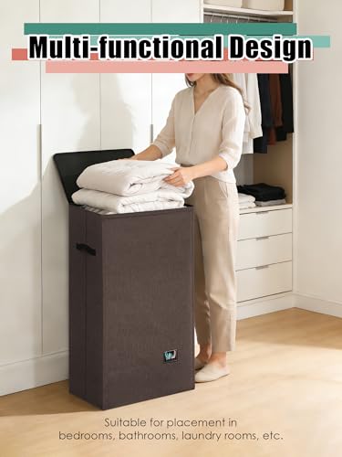 WTREE Laundry Hamper with Lid, Reinforced Sturdy Clothes Hamper with Anti-Puncture Base, Large Collapsible Laundry Basket with Removable Liner Bag, Tall Dirty Clothes Bin for Family, 100L Chocolate - color: Chocolate