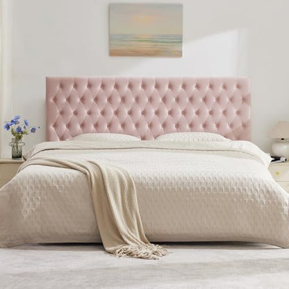 Upholstered Queen Headboard Only, Premium Velvet Button Tufted Headboards, Adjustable Solid Wood Head Board, Padded Headboard with Solid Wood Legs in Bedroom (Pink) - color: Pink, size: High Queen