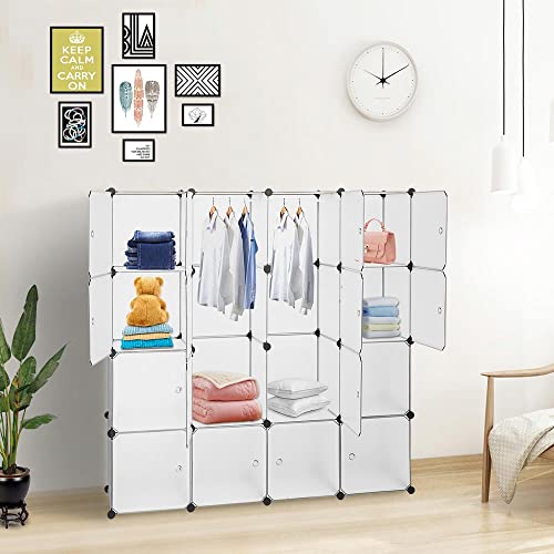 Maximize Storage Space with 16-Cube Modular Closet Organizer - White Wardrobe Shelving DIY Bookcase System Drawer Unit and Door Cabinet - Perfect for Clothes Shoes and More