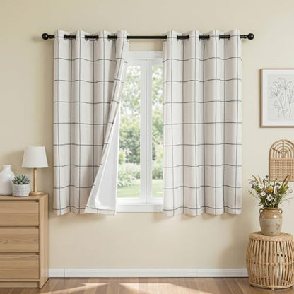 MYSKY HOME 100% Blackout Plaid Linen Farmhouse Curtains 72 Inch Length 2 Panels Double Layer Thermal Insulated Black Out Checkered Patterned Drapes for Living Room Bedroom, 2 Pcs, 52" W, Deep Grey - color: Deep Grey, size: 52"W x 72"L (Pack of 2)