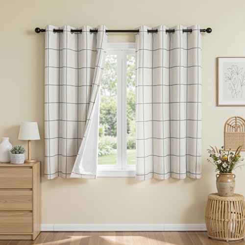 MYSKY HOME 100% Blackout Plaid Linen Farmhouse Curtains 72 Inch Length 2 Panels Double Layer Thermal Insulated Black Out Checkered Patterned Drapes for Living Room Bedroom, 2 Pcs, 52" W, Deep Grey - color: Deep Grey, size: 52"W x 72"L (Pack of 2)