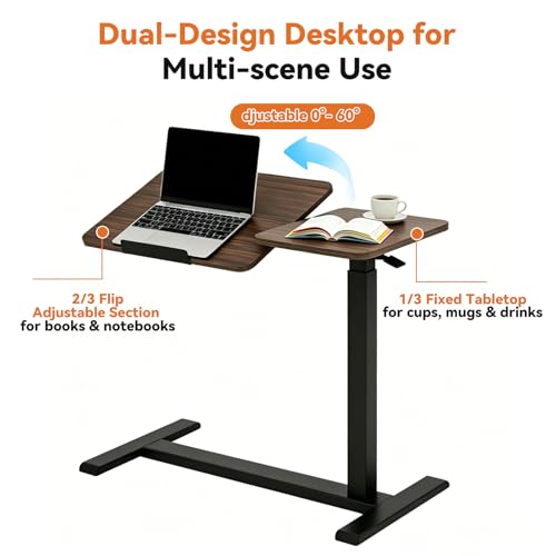KEIKI Height Adjustable Rolling Laptop Desk, Portable Mobile Standing Workstation with Tiltable Top for Home Office Classroom, Walnut - color: Walnut