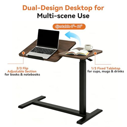 KEIKI Height Adjustable Rolling Laptop Desk, Portable Mobile Standing Workstation with Tiltable Top for Home Office Classroom, Walnut - color: Walnut