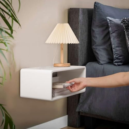 Floating Nightstand Wooden, Bedside Table, Nightstand Shelf, Handmade, Wall Mounted Bedside Shelf, Minimalist and Unique Style White 18”x 10”x 7.5” - color: B&white