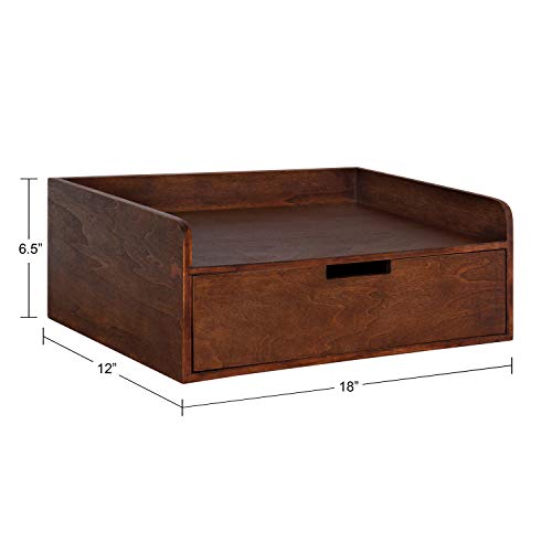Kate and Laurel Kitt Modern Floating Wall Shelf Side Table with Drawer, 18" x 12" x 6.5", Walnut
