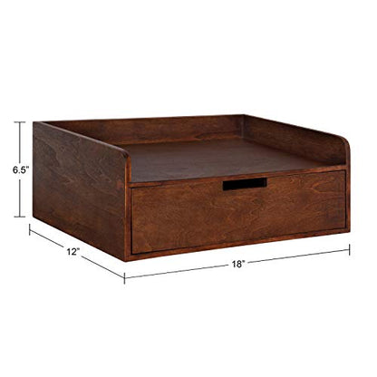 Kate and Laurel Kitt Modern Floating Wall Shelf Side Table with Drawer, 18" x 12" x 6.5", Walnut