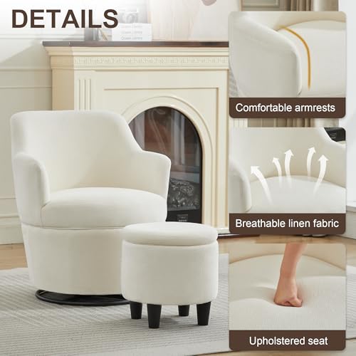 LOULENS Swivel Accent Chair with Storage Ottoman, Small Reading Chair, Beige - color: Beige