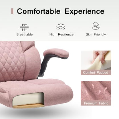 Fabric Executive Office Chair - Comfy Pink Desk Chair Small Space | with Mid Backrest,5 Wheels,Mid Backrest,Lumbar Support, Height Adjustable,Home Office Reading Gaming Use,for Women Adult - color: Pink