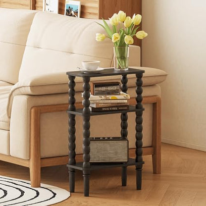 Veegle Side Table, Small End Table with Storage Shelf, 3-Tier Small Coffee Tables for Living Room Bedroom Narrow Spaces(Black) - color: Black-3 Tier Shelf