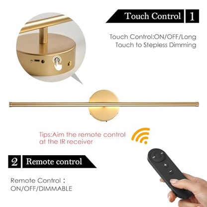 KARTOOSH Battery Operated Wall Sconces Set of Two Wireless Wall Lights | Rechargeable Wall Sconce with Remote 350°Rotate Dimmable 3000K LED Wall Lamp for Living Room, Bedroom - color: Gold, size: 24.4 Inches