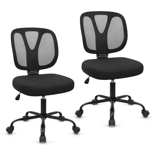 CLATINA Armless Home Office Chair, Adjustable Height Backrest Ergonomic Mesh Desk Chair with Wheels, 360° Swivel Small Computer Task Chair for Home Office, Study, Meeting Room, Black(2 Pack) - color: Black-neva, size: 2 Pack
