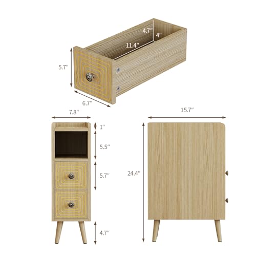 Nightstands Set of 2,Night Stand Bed Side Table with Storage Space,Wooden Bedside Table with Open Shelf,2 Drawers,End Table with Solid Wood Feet for Bedroom,College Dorm,Entryway (Natural) - color: Natural
