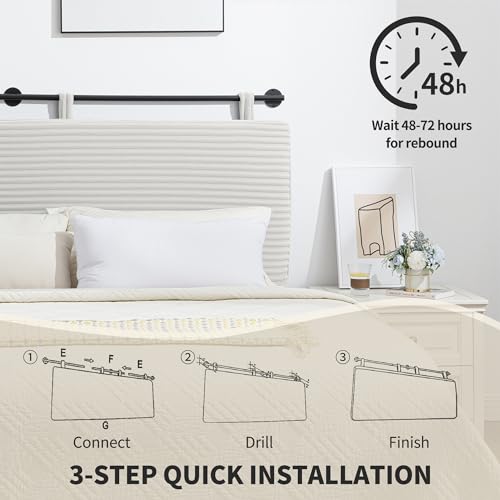 Queen Headboard Only, Wall Mounted Hanging Upholstered Bed Head Board | Modern Vertical Channel Design of Fine Flannel, Elegant Beige Fluted Headboard for Bedroom (Beige, Queen Size) - color: Flannel/Beige, size: Queen