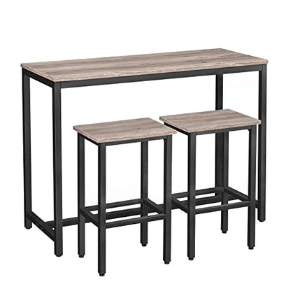 HOOBRO Bar Table and Chairs Set, 47.2” Rectangular Pub Table with 2 Stools for Small Space, 3-Piece Breakfast Set, Sturdy Metal Frame, Easy to Assemble, Greige BG52BT01 - color: Greige + Black