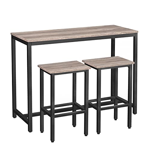 HOOBRO Bar Table and Chairs Set, 47.2” Rectangular Pub Table with 2 Stools for Small Space, 3-Piece Breakfast Set, Sturdy Metal Frame, Easy to Assemble, Greige BG52BT01 - color: Greige + Black