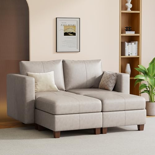 MINCETA Modular Sectional Sofa, Modern Comfy Sofa with Upholstered and Storage Ottoman for Living Room,Bedroom(Light Grey, 4 Seat Sofa Bed) - color: Light Grey, size: 64.6"W*59.1"D
