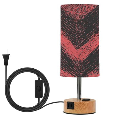 Kigai Red Black Folded Threads Touch Control Bedside Table Lamp 3 Way Dimmable Nightstand Lamp with USB A+C Charging Ports & AC Outlet Fabric Shade for Bedroom Desk Living Room