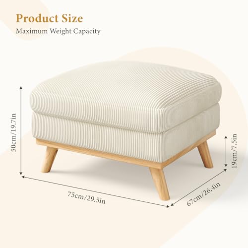Vesgantti Large Ottoman for Modular Sofa, 29.5" Corduroy Pouf Ottoman with Spring Cushion, Rectangle Foot Rest for Couch, Entrance Footstool with Wood Legs, Footstool for Living Room, Bedroom, Beige - color: 29.5" - Ottoman Beige