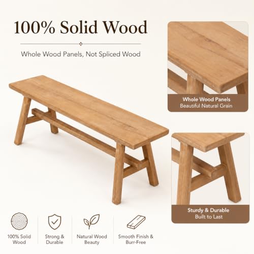 Solid Wood Bench, 39.4" Entryway Bench, Rustic Farmhouse Wooden Bench Indoor, Long Narrow Wood Bench for Dining Room, Hallway, Bedroom End of Bed, Living Room - size: 39.4in