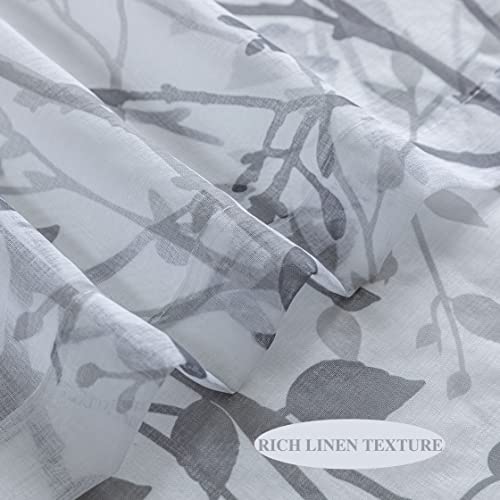 Luvyohmee White Grey Curtains 84 Inch Length 2 Panels Set, Semi Sheer Window Curtain Drapes for Living Room/Bedroom, Gray Nature Tree Branches Patterned Linen Textured Curtains, Grommet Top W52XL84 - color: Grey, size: 52"W x 84"L (Pack of 2)