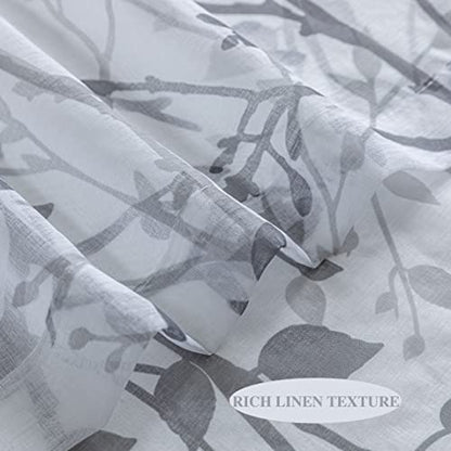 Luvyohmee White Grey Curtains 84 Inch Length 2 Panels Set, Semi Sheer Window Curtain Drapes for Living Room/Bedroom, Gray Nature Tree Branches Patterned Linen Textured Curtains, Grommet Top W52XL84 - color: Grey, size: 52"W x 84"L (Pack of 2)